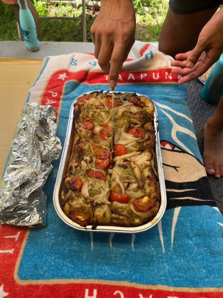 Vegetable focaccia bread made by a member