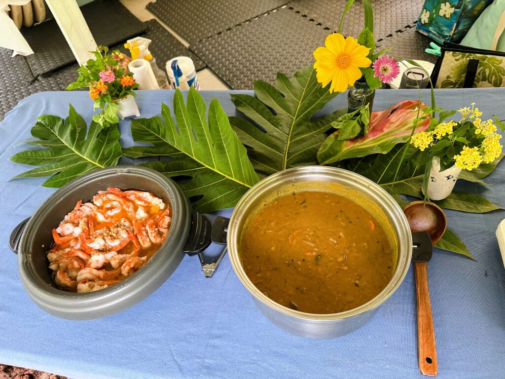 Ulu curry and garlic shrimp