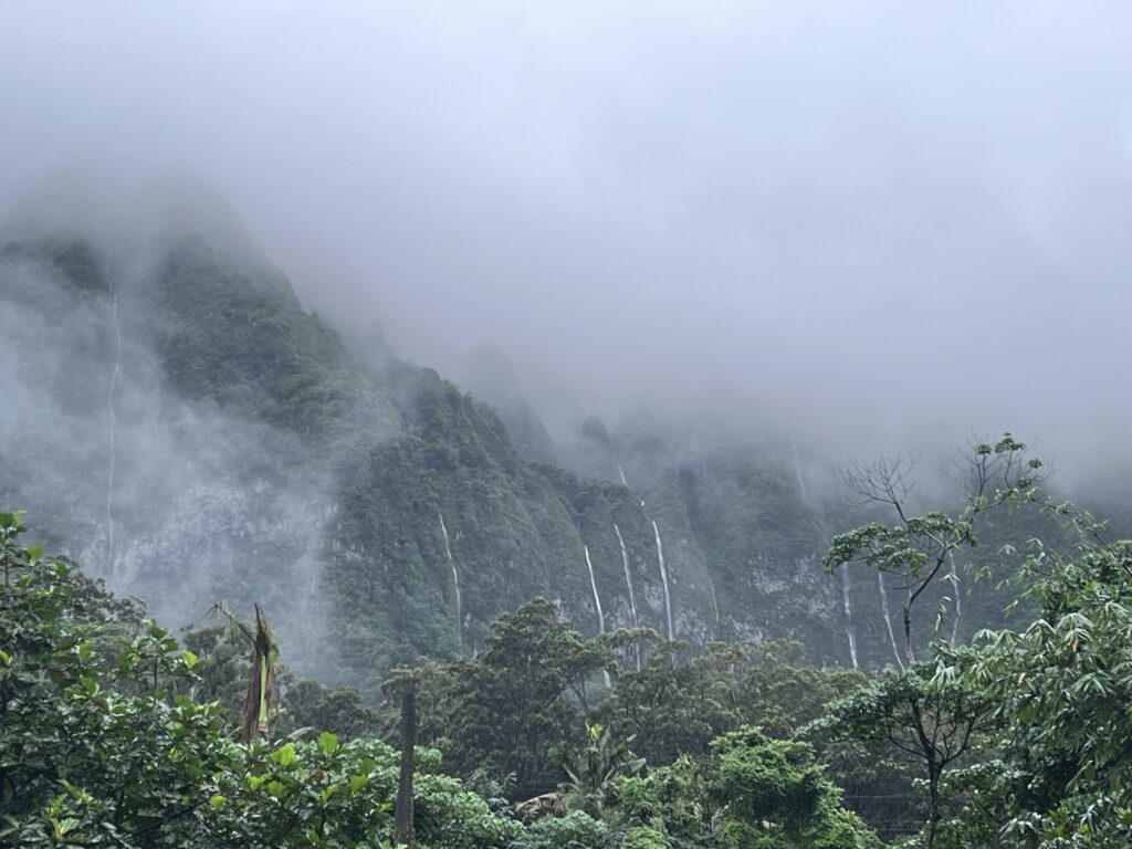 Rare water falls on the Koolau mountains